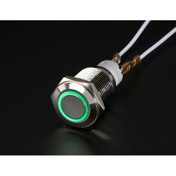 Waterproof Metal Pushbutton w/ Green LED Ring (16mm)