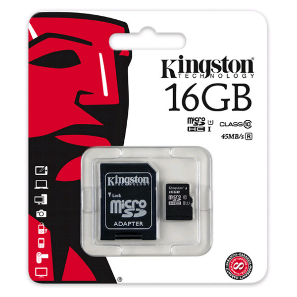 Kingston microSD Card 16GB w/ SD Adapter - Class10