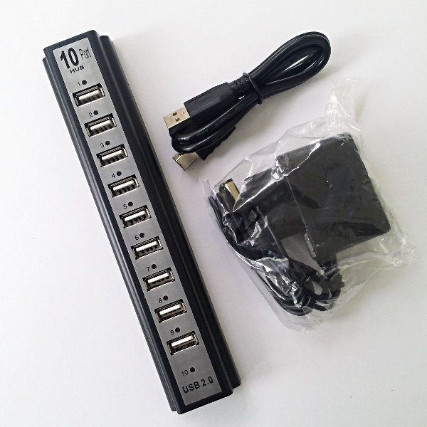 USB 2.0 Hub 10-Port mit Netzadapter 0.5A - schwarz
