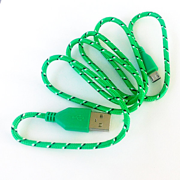 USB Micro-B Patterned Fabric Cable 90cm - green
