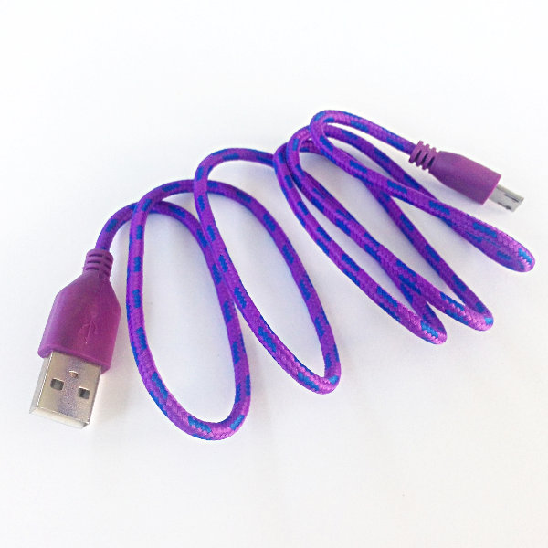 USB Micro-B Patterned Fabric Cable 90cm - violet