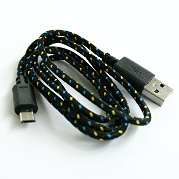 USB Micro-B Patterned Fabric Cable 90cm - black