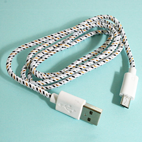 USB Micro-B Patterned Fabric Cable 90cm - white