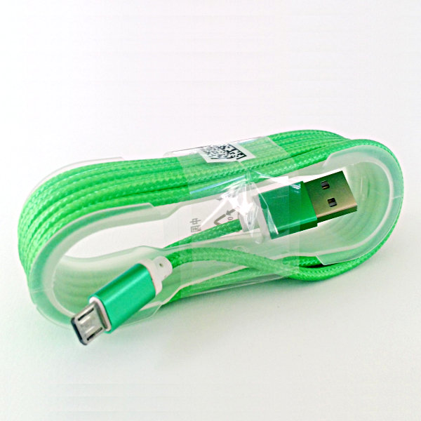 USB Micro-B Patterned Fabric Cable 150cm - green