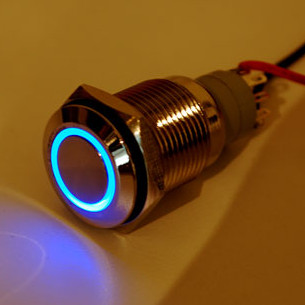 Waterproof Metal Pushbutton w/ Blue LED Ring (16mm)