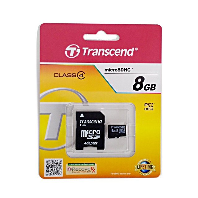 Transcend microSDHC Card 8GB w/ SD Adapter